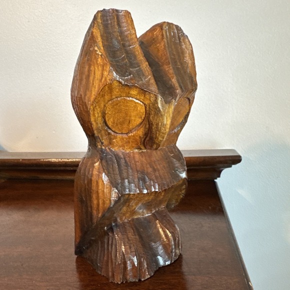 Other - 8.5" Carved Wooden Owl Primitive Handmade Wood Owl Barn Owl Vintage
